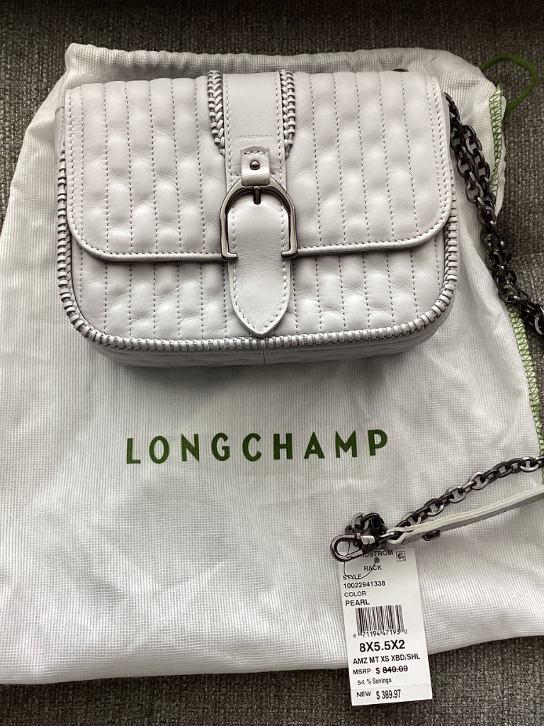 Longchamp Quilted Chain Strap Shoulder Bag Pearl